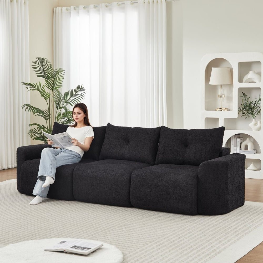 English Elm Chenille Cloud Sofa Deep Plush Seating Sculptural Tufted Upholstery for Modern Living Rooms Black W3505S00063