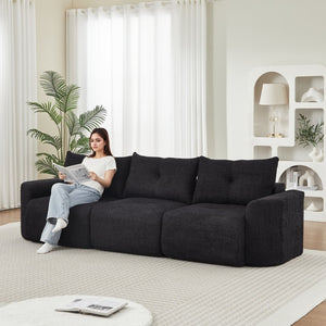 English Elm Chenille Cloud Sofa Deep Plush Seating Sculptural Tufted Upholstery for Modern Living Rooms Black W3505S00063