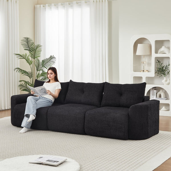 English Elm Chenille Cloud Sofa Deep Plush Seating Sculptural Tufted Upholstery for Modern Living Rooms Black W3505S00063