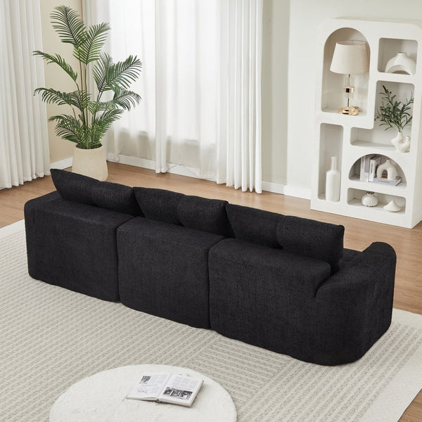 English Elm Chenille Cloud Sofa Deep Plush Seating Sculptural Tufted Upholstery for Modern Living Rooms Black W3505S00063