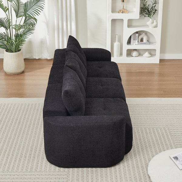 English Elm Chenille Cloud Sofa Deep Plush Seating Sculptural Tufted Upholstery for Modern Living Rooms Black W3505S00063