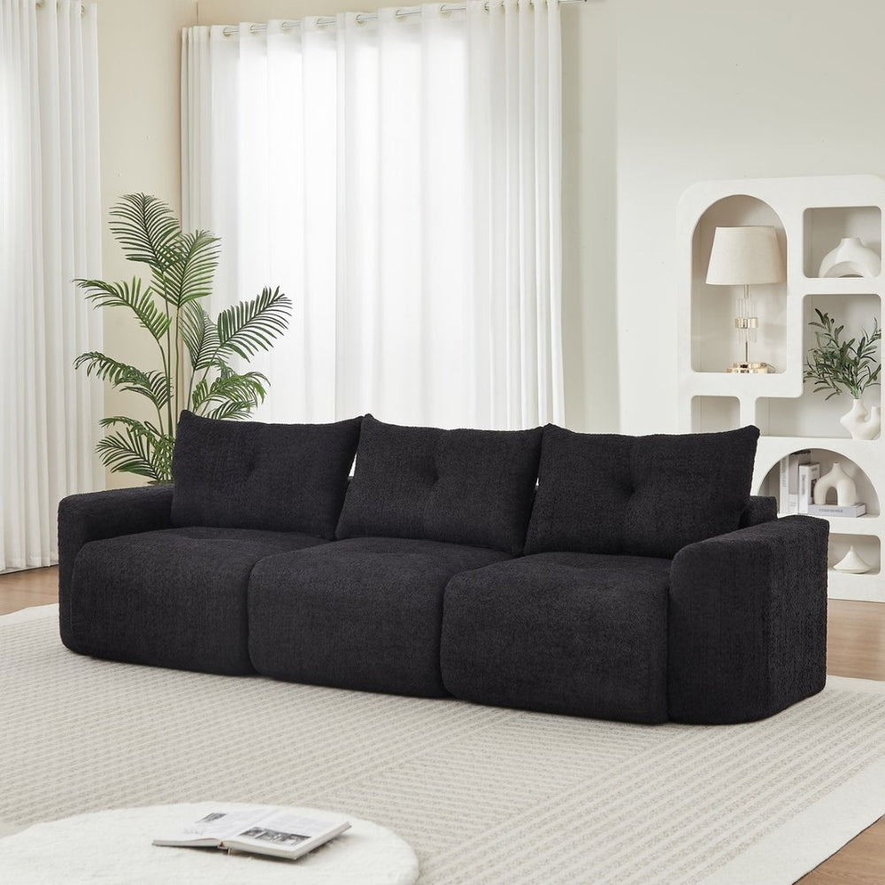 English Elm Chenille Cloud Sofa Deep Plush Seating Sculptural Tufted Upholstery for Modern Living Rooms Black W3505S00063