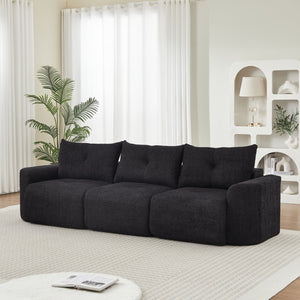 English Elm Chenille Cloud Sofa Deep Plush Seating Sculptural Tufted Upholstery for Modern Living Rooms Black W3505S00063