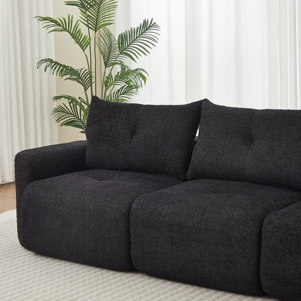 English Elm Chenille Cloud Sofa Deep Plush Seating Sculptural Tufted Upholstery for Modern Living Rooms Black W3505S00063