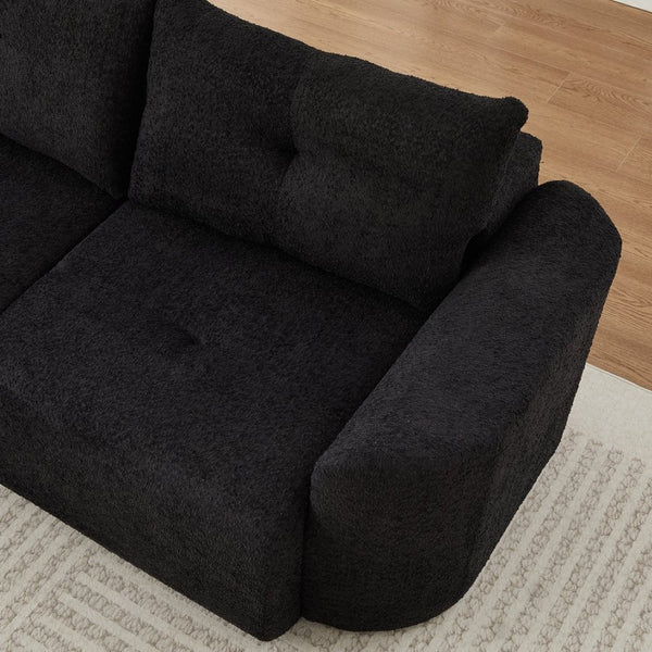 English Elm Chenille Cloud Sofa Deep Plush Seating Sculptural Tufted Upholstery for Modern Living Rooms Black W3505S00063