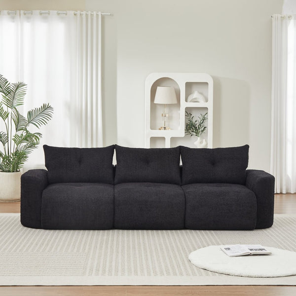 English Elm Chenille Cloud Sofa Deep Plush Seating Sculptural Tufted Upholstery for Modern Living Rooms Black W3505S00063