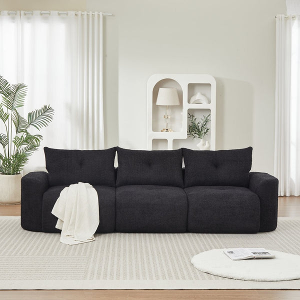 English Elm Chenille Cloud Sofa Deep Plush Seating Sculptural Tufted Upholstery for Modern Living Rooms Black W3505S00063