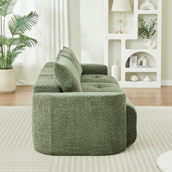 English Elm Chenille Cloud Sofa Deep Plush Seating Sculptural Tufted Upholstery for Modern Living Rooms Green W3505S00064