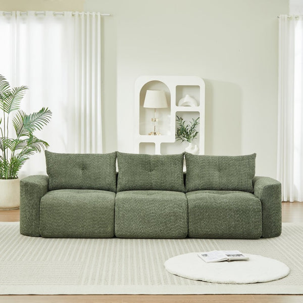 English Elm Chenille Cloud Sofa Deep Plush Seating Sculptural Tufted Upholstery for Modern Living Rooms Green W3505S00064