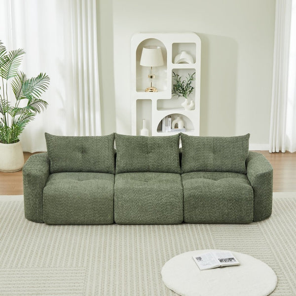English Elm Chenille Cloud Sofa Deep Plush Seating Sculptural Tufted Upholstery for Modern Living Rooms Green W3505S00064