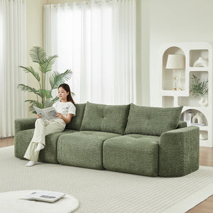 English Elm Chenille Cloud Sofa Deep Plush Seating Sculptural Tufted Upholstery for Modern Living Rooms Green W3505S00064