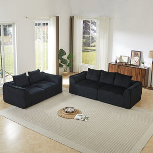 English Elm Minimalist Corduroy 3 Plus 2 Seater Sofa Set Curved Ergonomic Backrest Living Room Black W3505S00065