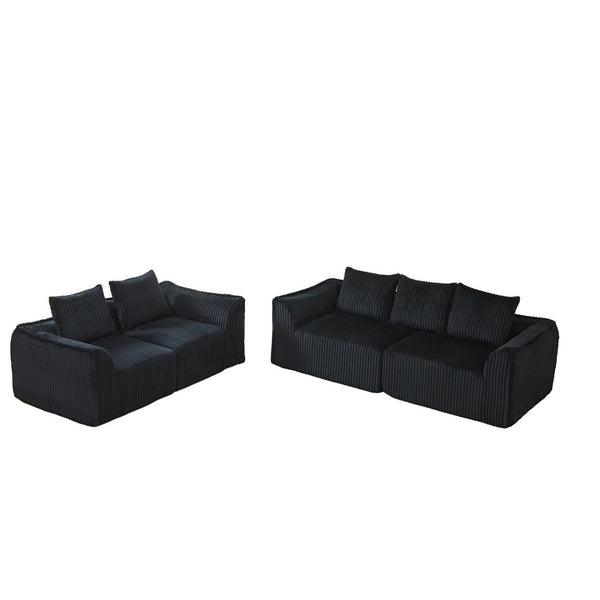 English Elm Minimalist Corduroy 3 Plus 2 Seater Sofa Set Curved Ergonomic Backrest Living Room Black W3505S00065