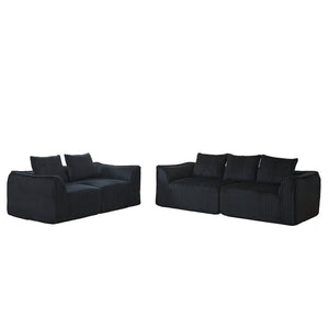 English Elm Minimalist Corduroy 3 Plus 2 Seater Sofa Set Curved Ergonomic Backrest Living Room Black W3505S00065