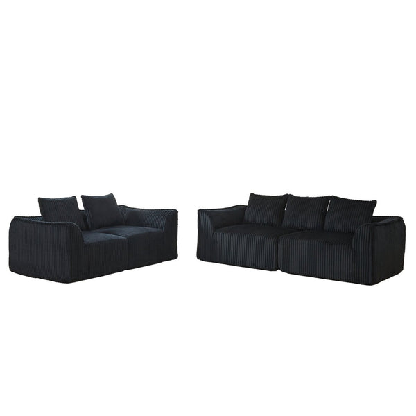 English Elm Minimalist Corduroy 3 Plus 2 Seater Sofa Set Curved Ergonomic Backrest Living Room Black W3505S00065