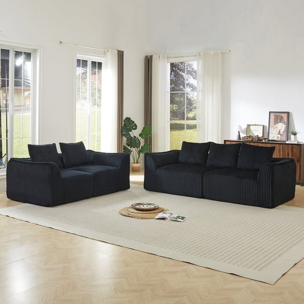 English Elm Minimalist Corduroy 3 Plus 2 Seater Sofa Set Curved Ergonomic Backrest Living Room Black W3505S00065