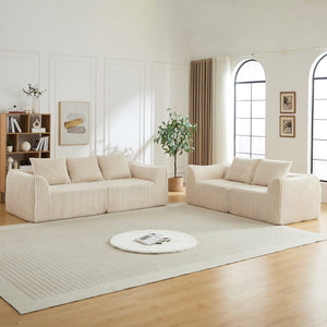English Elm Minimalist Corduroy 3 Plus 2 Seater Sofa Set Curved Ergonomic Backrest Living Room Beige W3505S00066
