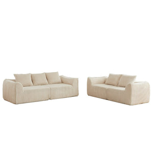 English Elm Minimalist Corduroy 3 Plus 2 Seater Sofa Set Curved Ergonomic Backrest Living Room Beige W3505S00066