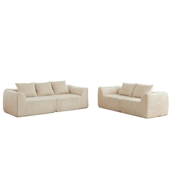 English Elm Minimalist Corduroy 3 Plus 2 Seater Sofa Set Curved Ergonomic Backrest Living Room Beige W3505S00066