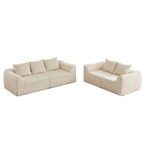 English Elm Minimalist Corduroy 3 Plus 2 Seater Sofa Set Curved Ergonomic Backrest Living Room Beige W3505S00066