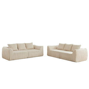 English Elm Minimalist Corduroy Sofa Set with Curved Ergonomic Backrest and Six Sculpted Throw Pillows Beige W3505S00067