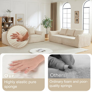 English Elm Minimalist Corduroy Sofa Set with Curved Ergonomic Backrest and Six Sculpted Throw Pillows Beige W3505S00067