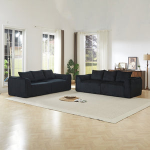 English Elm Minimalist Corduroy Sofa Set with Curved Ergonomic Backrest and Six Sculpted Throw Pillows Black W3505S00068