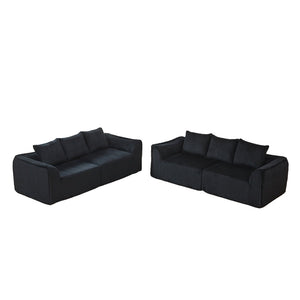 English Elm Minimalist Corduroy Sofa Set with Curved Ergonomic Backrest and Six Sculpted Throw Pillows Black W3505S00068