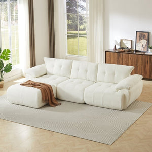 English Elm Video]115 Inch Cloud Silhouette Chenille Sofa with Horn Back Cushions for Modern Living Beige W3505S00069