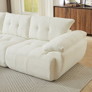 English Elm Video]115 Inch Cloud Silhouette Chenille Sofa with Horn Back Cushions for Modern Living Beige W3505S00069