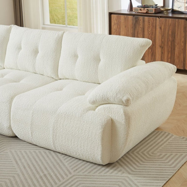 English Elm Video]115 Inch Cloud Silhouette Chenille Sofa with Horn Back Cushions for Modern Living Beige W3505S00069