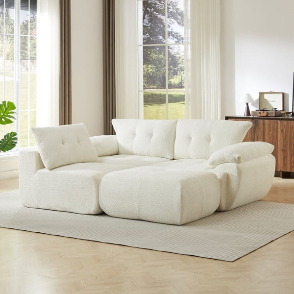 English Elm Video]115 Inch Cloud Silhouette Chenille Sofa with Horn Back Cushions for Modern Living Beige W3505S00069