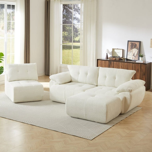 English Elm Video]115 Inch Cloud Silhouette Chenille Sofa with Horn Back Cushions for Modern Living Beige W3505S00069
