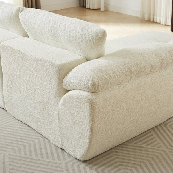 English Elm Video]115 Inch Cloud Silhouette Chenille Sofa with Horn Back Cushions for Modern Living Beige W3505S00069