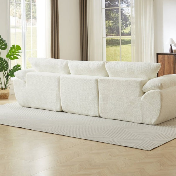English Elm Video]115 Inch Cloud Silhouette Chenille Sofa with Horn Back Cushions for Modern Living Beige W3505S00069