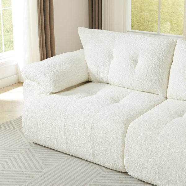 English Elm Video]115 Inch Cloud Silhouette Chenille Sofa with Horn Back Cushions for Modern Living Beige W3505S00069