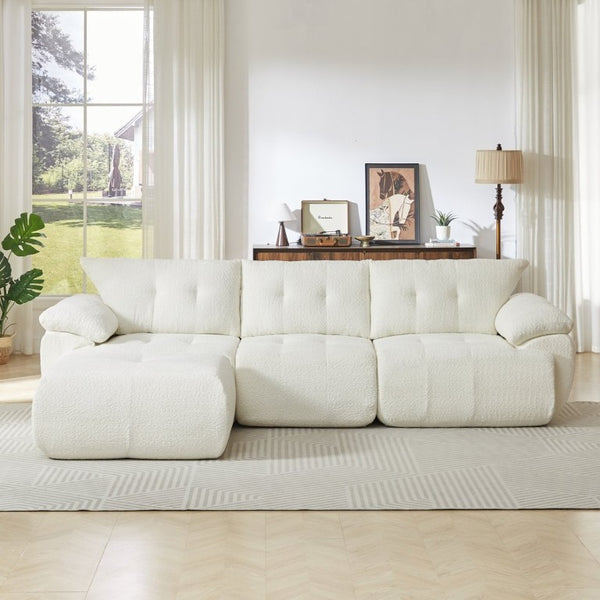 English Elm Video]115 Inch Cloud Silhouette Chenille Sofa with Horn Back Cushions for Modern Living Beige W3505S00069