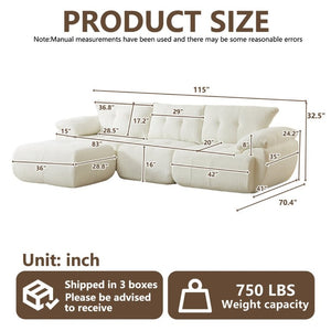 English Elm Video]115 Inch Cloud Silhouette Chenille Sofa with Horn Back Cushions for Modern Living Beige W3505S00069