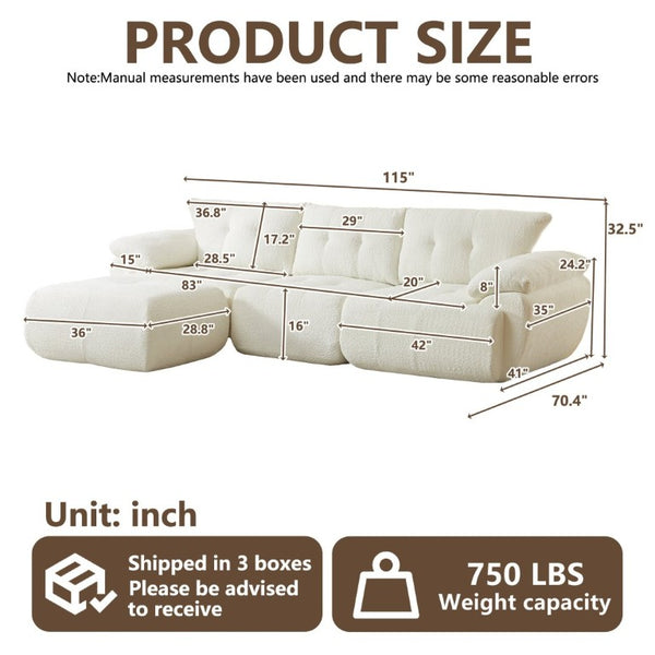English Elm Video]115 Inch Cloud Silhouette Chenille Sofa with Horn Back Cushions for Modern Living Beige W3505S00069