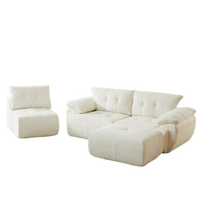English Elm Video]115 Inch Cloud Silhouette Chenille Sofa with Horn Back Cushions for Modern Living Beige W3505S00069
