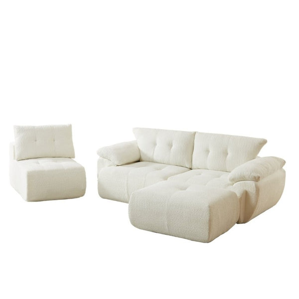 English Elm Video]115 Inch Cloud Silhouette Chenille Sofa with Horn Back Cushions for Modern Living Beige W3505S00069