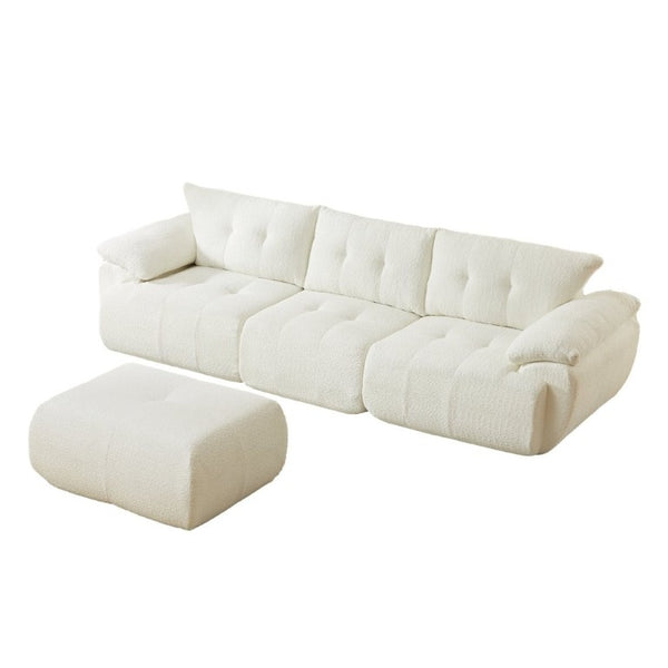 English Elm Video]115 Inch Cloud Silhouette Chenille Sofa with Horn Back Cushions for Modern Living Beige W3505S00069