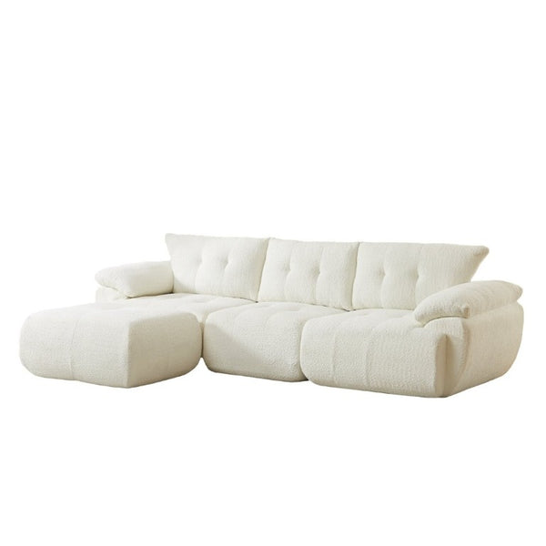 English Elm Video]115 Inch Cloud Silhouette Chenille Sofa with Horn Back Cushions for Modern Living Beige W3505S00069