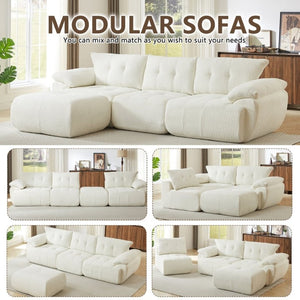 English Elm Video]115 Inch Cloud Silhouette Chenille Sofa with Horn Back Cushions for Modern Living Beige W3505S00069