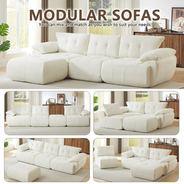 English Elm Video]115 Inch Cloud Silhouette Chenille Sofa with Horn Back Cushions for Modern Living Beige W3505S00069