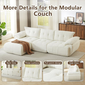 English Elm Video]115 Inch Cloud Silhouette Chenille Sofa with Horn Back Cushions for Modern Living Beige W3505S00069