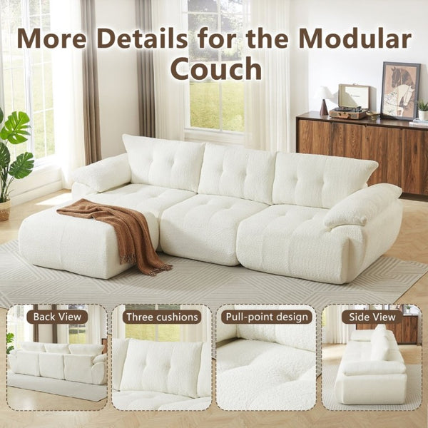English Elm Video]115 Inch Cloud Silhouette Chenille Sofa with Horn Back Cushions for Modern Living Beige W3505S00069