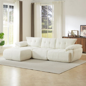 English Elm Video]115 Inch Cloud Silhouette Chenille Sofa with Horn Back Cushions for Modern Living Beige W3505S00069