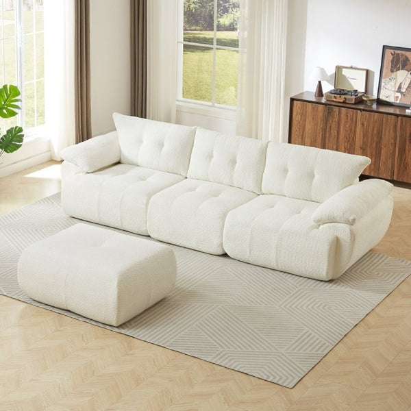 English Elm Video]115 Inch Cloud Silhouette Chenille Sofa with Horn Back Cushions for Modern Living Beige W3505S00069