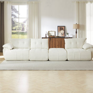 English Elm Video]115 Inch Cloud Silhouette Chenille Sofa with Horn Back Cushions for Modern Living Beige W3505S00069